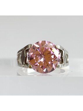 Pink Rose Quartz Accented Sterling Silver Solitaire 925 Vintage Ring - sz 8